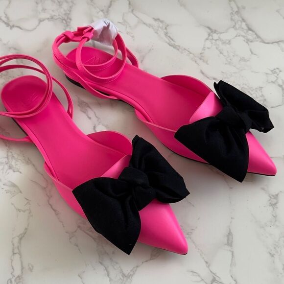 ⭕️ AAJ By Aminah Hot Pink Sudana Bow Strap Flats - Picture 3 of 8